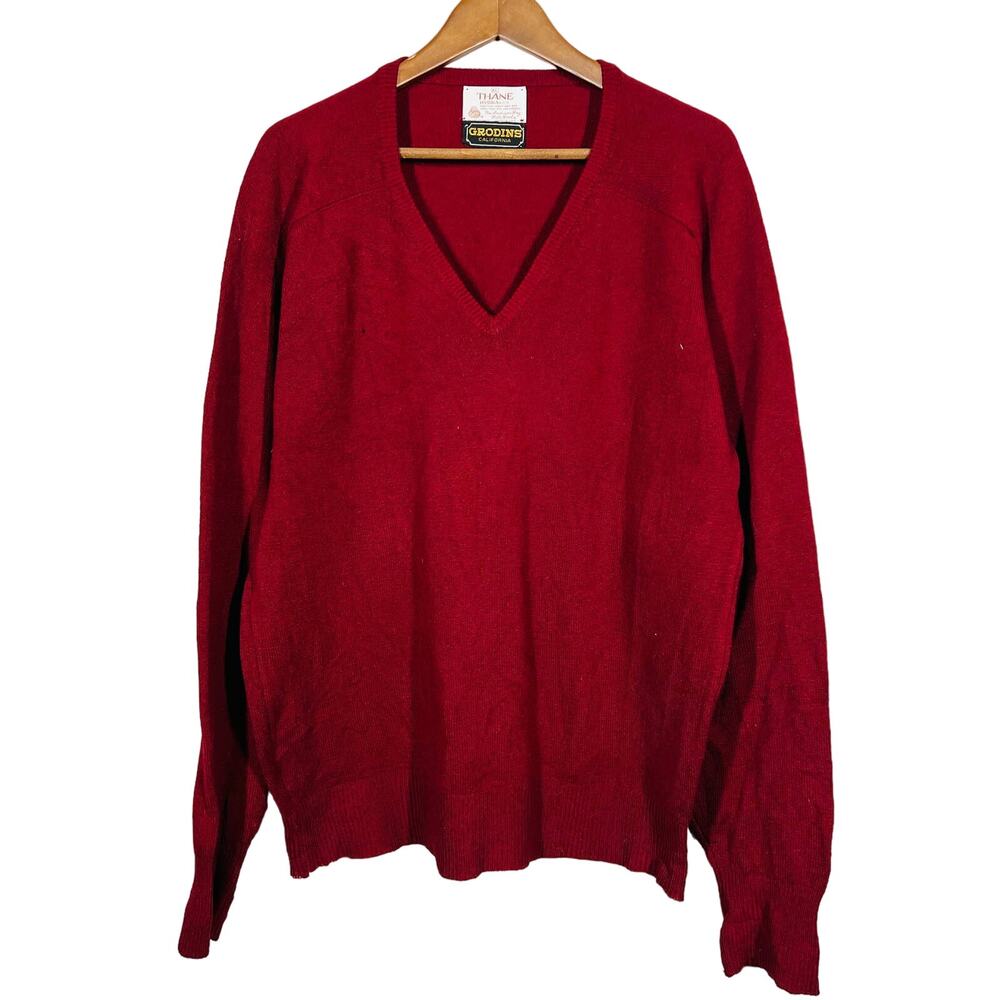Vintage Thane Hydraknit Wool Sweater V Neck Red Long Sleeve - XL